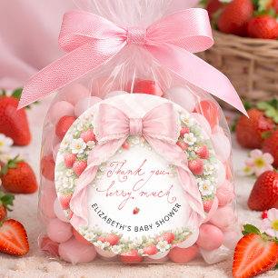Erdbeeren Coquette Rosa Schleife Baby Shower Danke Runder Aufkleber