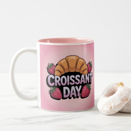 Erdbeeren Croissant Tag Rosa Tasse (Mit Donut)