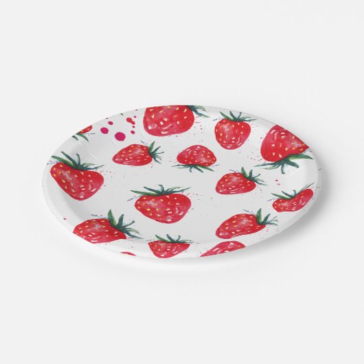 Erdbeeren Dekorpapier-Teller Pappteller (Schrägansicht)