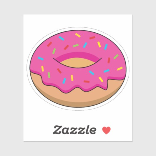 Erdbeeren Donut mit Sprinklen-Cartoon Aufkleber (Blatt)