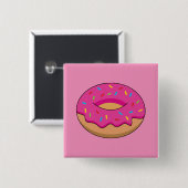 Erdbeeren Donut mit Sprinklen-Cartoon Button (Vorne & Hinten)