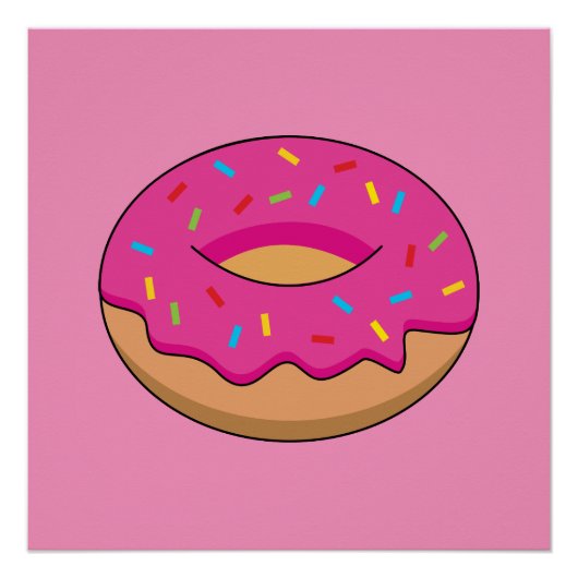 Erdbeeren Donut mit Sprinklen-Cartoon Poster (Vorderseite)