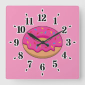 Erdbeeren Donut mit Sprinklen-Cartoon Quadratische Wanduhr (Vorderseite)