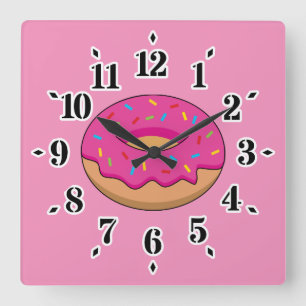 Erdbeeren Donut mit Sprinklen-Cartoon Quadratische Wanduhr