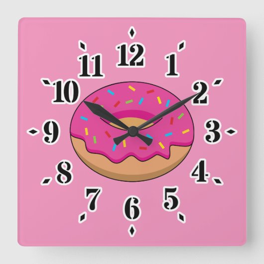 Erdbeeren Donut mit Sprinklen-Cartoon Quadratische Wanduhr (Vorderseite)