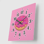 Erdbeeren Donut mit Sprinklen-Cartoon Quadratische Wanduhr (Winkel)