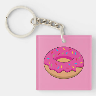 Erdbeeren Donut mit Sprinklen-Cartoon Schlüsselanhänger