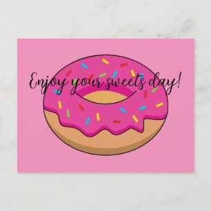 Erdbeeren Donut mit Sprinklen-Cartoon   Text hinzu Feiertagspostkarte