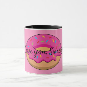 Erdbeeren Donut mit Sprinklen-Cartoon   Text hinzu Tasse