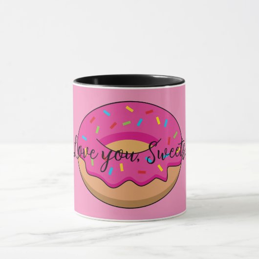 Erdbeeren Donut mit Sprinklen-Cartoon | Text hinzu Tasse (Zentrum)