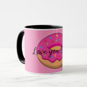 Erdbeeren Donut mit Sprinklen-Cartoon | Text hinzu Tasse (Vorderseite Links)