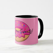 Erdbeeren Donut mit Sprinklen-Cartoon | Text hinzu Tasse (VorderseiteRechts)