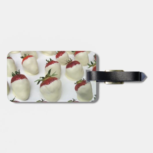 Erdbeeren eingetaucht in weiße Schokolade Gepäckanhänger (Rückseite horizontal)