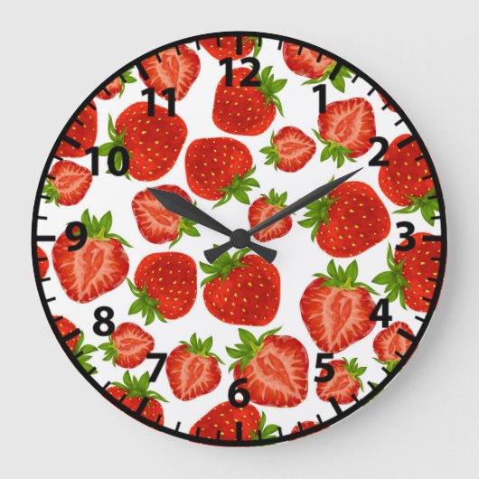 Erdbeeren Erdbeeren Rotes Muster Große Wanduhr (Vorderseite)