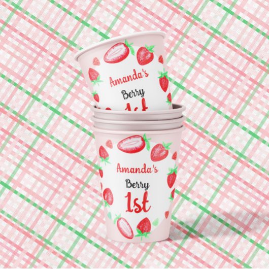 Erdbeeren Erstbeere zum 1. Geburtstag Pappbecher
