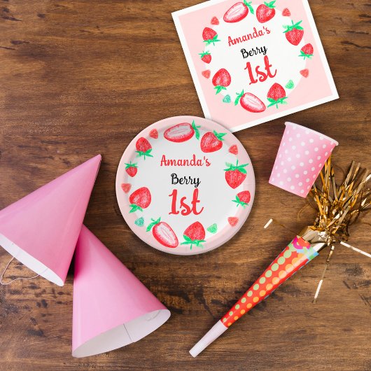 Erdbeeren Erstbeere zum 1. Geburtstag Pappteller
