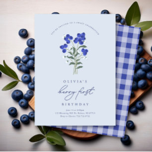 Erdbeeren erste Geburtstags-Einladung Blaubeer-Ein Einladung