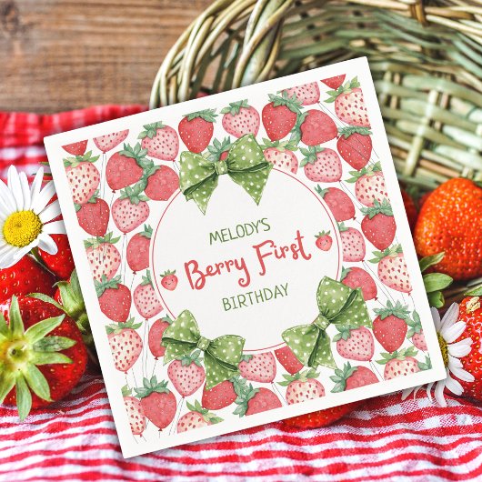 Erdbeeren Erste Geburtstags-Erdbeerparty  Serviette