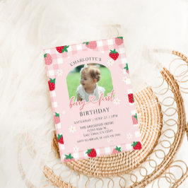 Erdbeeren Erste Geburtstags-Foto-Einladung Einladung