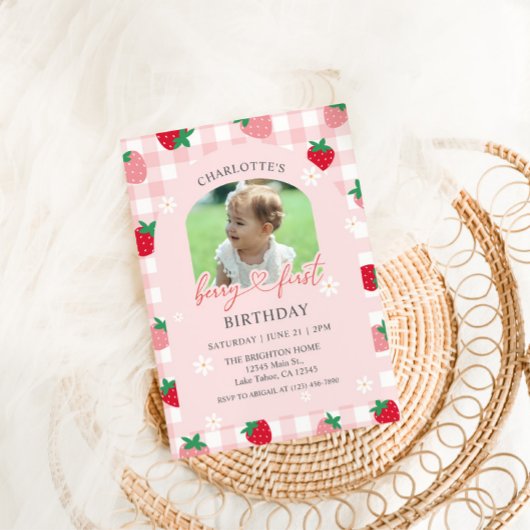 Erdbeeren Erste Geburtstags-Foto-Einladung Einladung