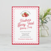 Erdbeeren Erster Erdbeeren Geburtstag mit Rosa Gin Einladung (Stehend Vorderseite)