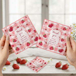 Erdbeeren Erster Geburtstag Rot Gingham Erdbeeren Serviette