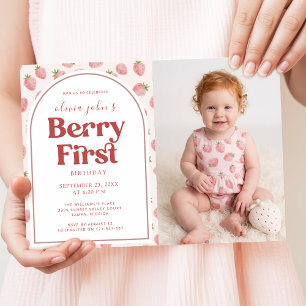 Erdbeeren Erster Geburtstag Strawberry Baby Mädche Einladung
