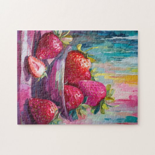 Erdbeeren Farben Moderne Abstrakte Malerei Puzzle (Horizontal)