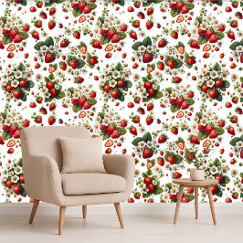 Erdbeeren Florale Botanische Cottage Tapete