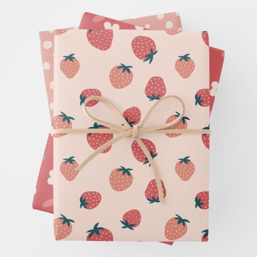 Erdbeeren, Florale und Abstraktes Muster Geschenkpapier Set (Beispiel)