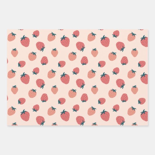 Erdbeeren, Florale und Abstraktes Muster Geschenkpapier Set (Vorderseite)