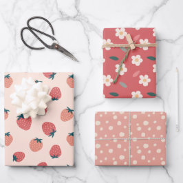 Erdbeeren, Florale und Abstraktes Muster Geschenkpapier Set