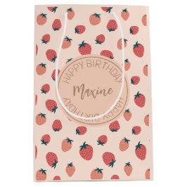 Erdbeeren, Florale und Abstraktes Muster Mittlere Geschenktüte