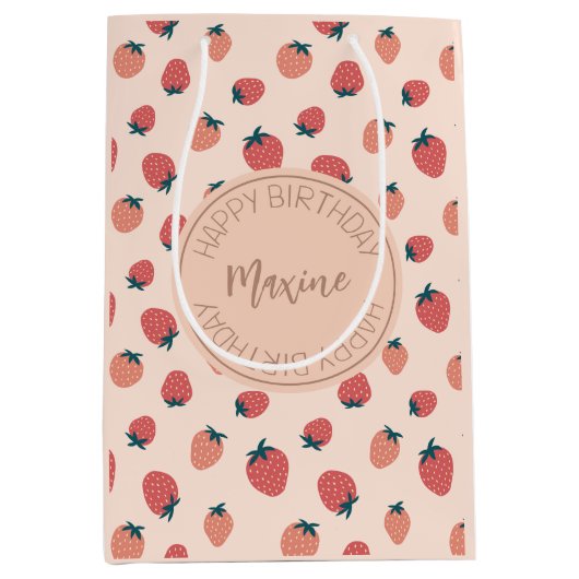 Erdbeeren, Florale und Abstraktes Muster Mittlere Geschenktüte (Vorderseite)