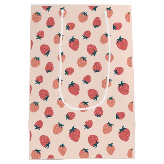 Erdbeeren, Florale und Abstraktes Muster Mittlere Geschenktüte (Rückseite)
