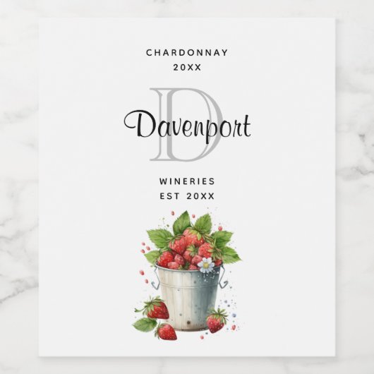 Erdbeeren frisch gepflückt im Eimer Weinkultur und Weinetikett (Einzelnes Label)