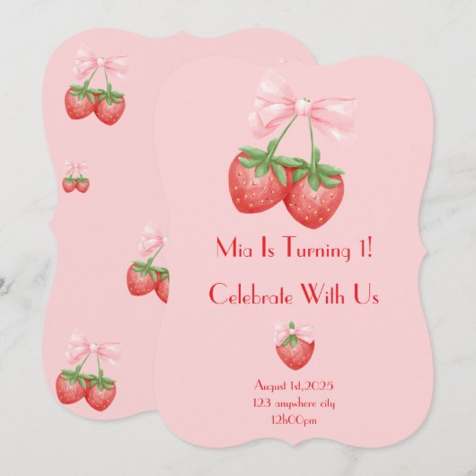 Erdbeeren Geburtstag Einladung (Vorne/Hinten)