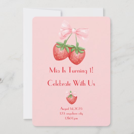 Erdbeeren Geburtstag Einladung (Vorderseite)