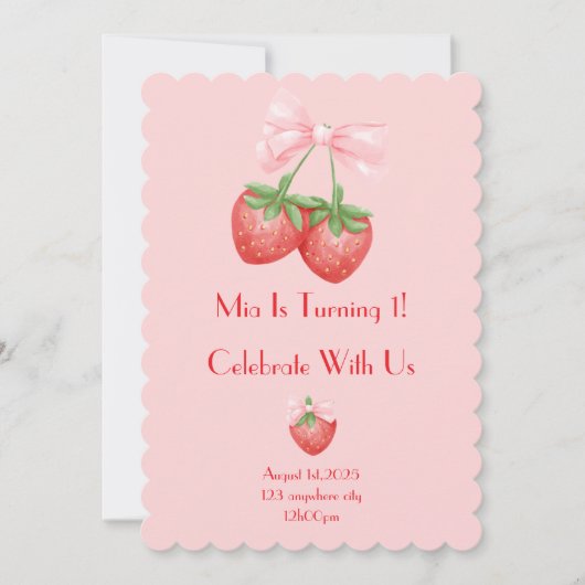 Erdbeeren Geburtstag Einladung (Vorderseite)