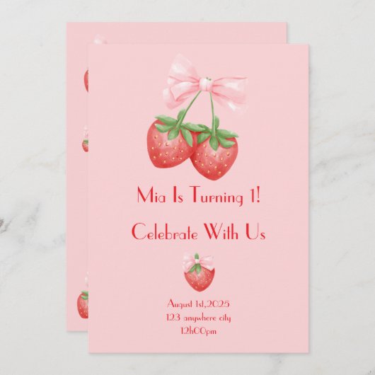 Erdbeeren Geburtstag Einladung (Vorne/Hinten)