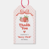 Erdbeeren Geburtstagsfeier mit Erdbeer-Schleife zu Geschenkanhänger (Vorderseite)