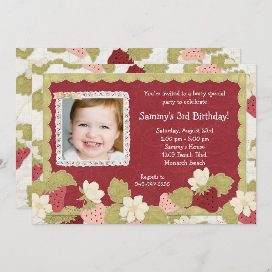 Erdbeeren Geburtstagsparty Einladung (Vorne/Hinten)
