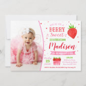 Erdbeeren Geburtstagsparty Einladung mit Foto (Vorderseite)
