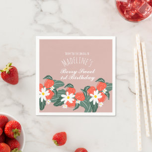 Erdbeeren Handgezeichnete Botanische Geburtstagsfe Serviette