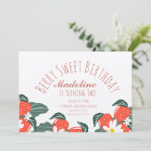 Erdbeeren Handgezeichnete botanische Geburtstagsfl Einladung (Stehend Vorderseite)