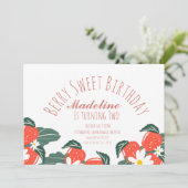 Erdbeeren Handgezogene Botanische Geburt Rosa Einladung (Stehend Vorderseite)