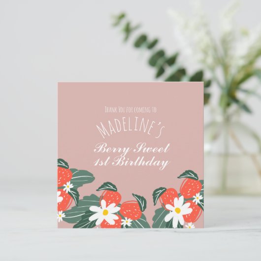 Erdbeeren Handgezogener botanischer Geburtstag Dankeskarte (Stehend Vorderseite)