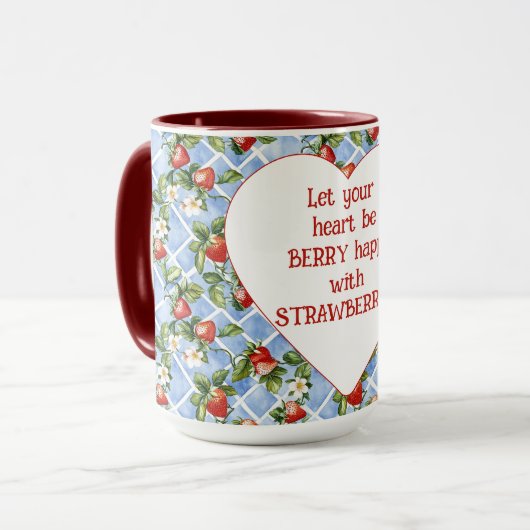 Erdbeeren Herz ist glücklich Tasse (Vorderseite Links)
