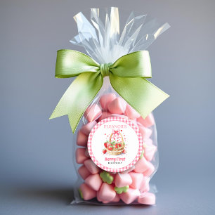 Erdbeeren Herzen, rosa Schleife Berry Erster Gebur Runder Aufkleber