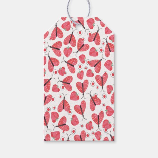 Erdbeeren Herzschmetterlinge, Erdbeeren Geschenkanhänger (Vorderseite)